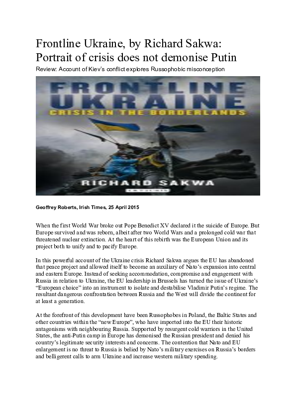 Review of Richard Sakwa's Frontline Ukraine