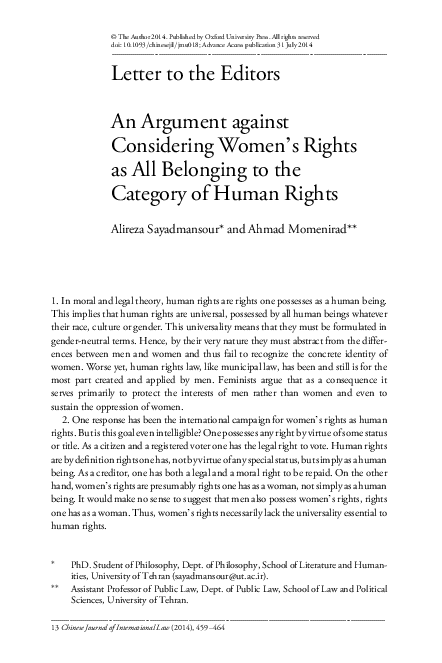 (PDF) An Argument against Considering Women's Rights as All Belonging ...