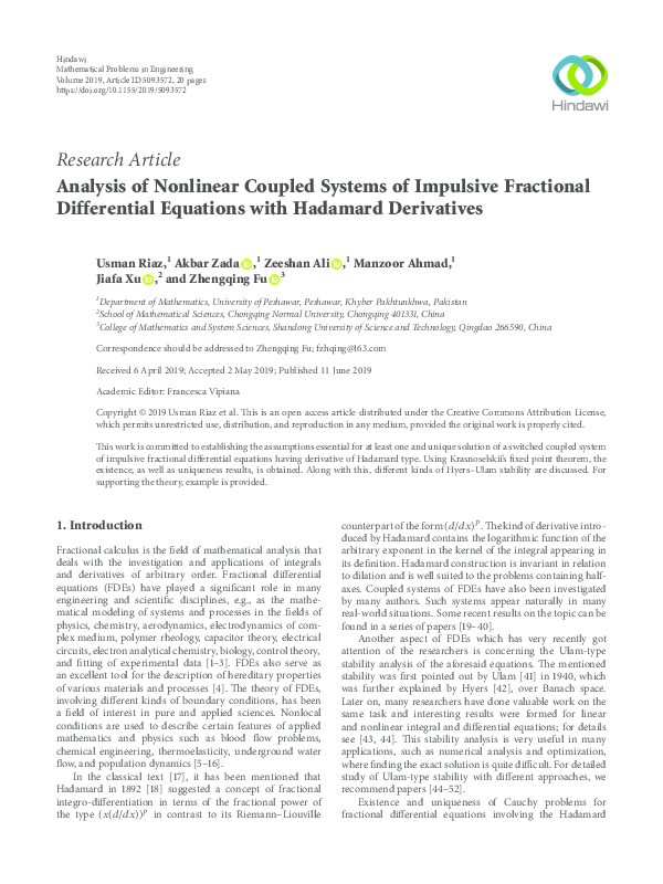 (PDF) Analysis of Nonlinear Coupled Systems of Impulsive Fractional ...