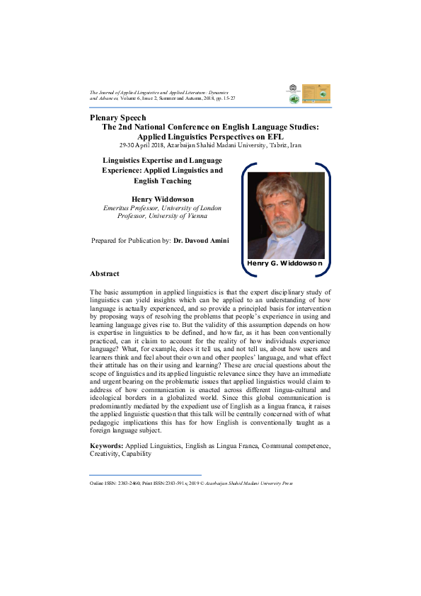 (PDF) Linguistics Expertise and Language Experience: Applied ...
