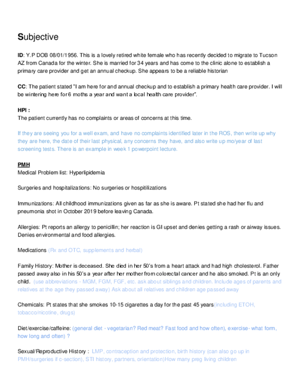 (DOC) Health History Worksheet SOAP note Template (1) Jacqueline