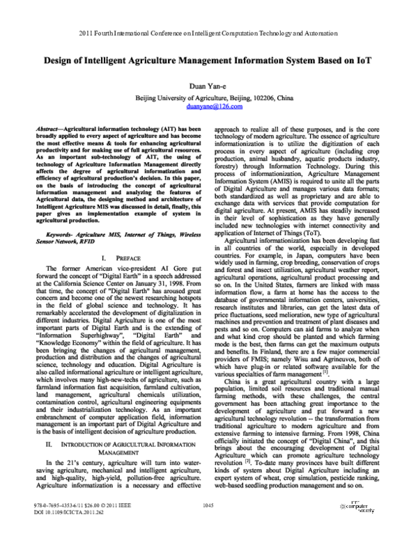 (PDF) Design of Intelligent Agriculture Management Information System ...