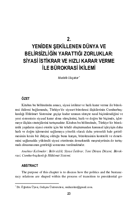 TÜRKİYE'DE YENİ BİR YÖNETİM MODELİ CUMHURBAŞKANLIĞI HÜKUMET SİSTEMİ-Chapter