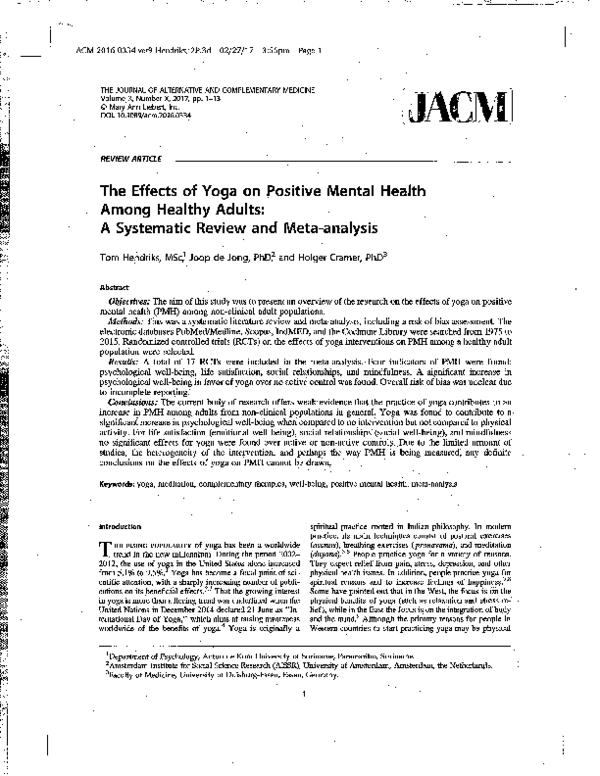 (PDF) The effects of yoga on positive mental health among healthy ...
