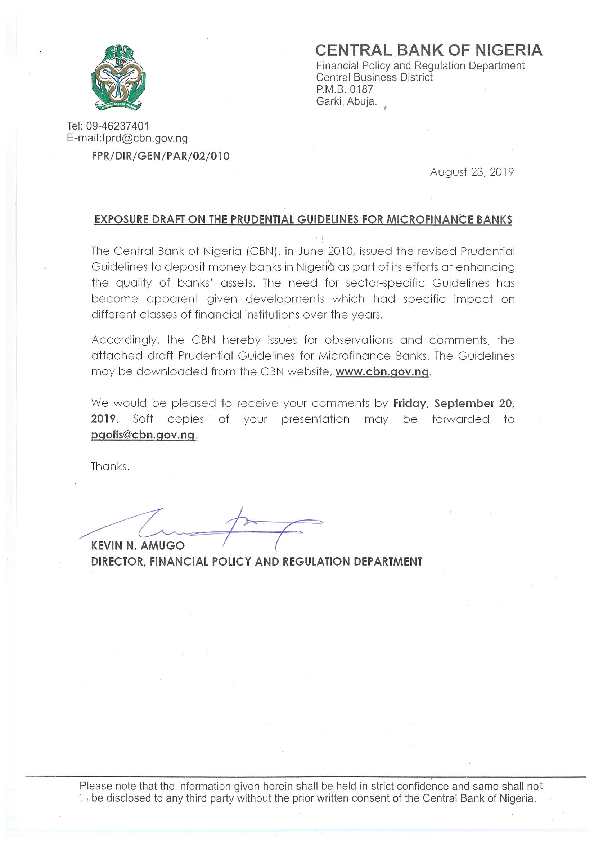 (PDF) CENTRAL BANK OF NIGERIA PRUDENTIAL GUIDELINES FOR MICROFINANCE