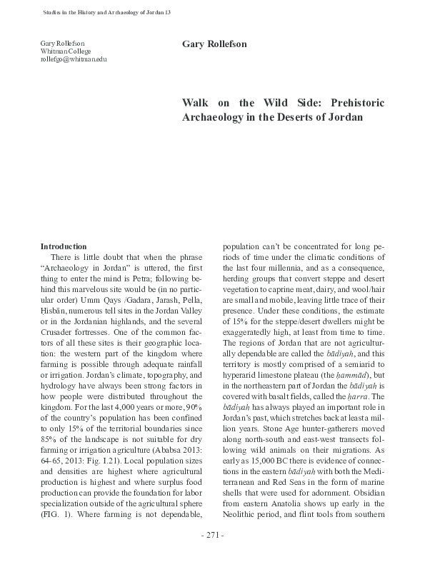 (PDF) Recent Prehistory Research in Jordan's Deserts