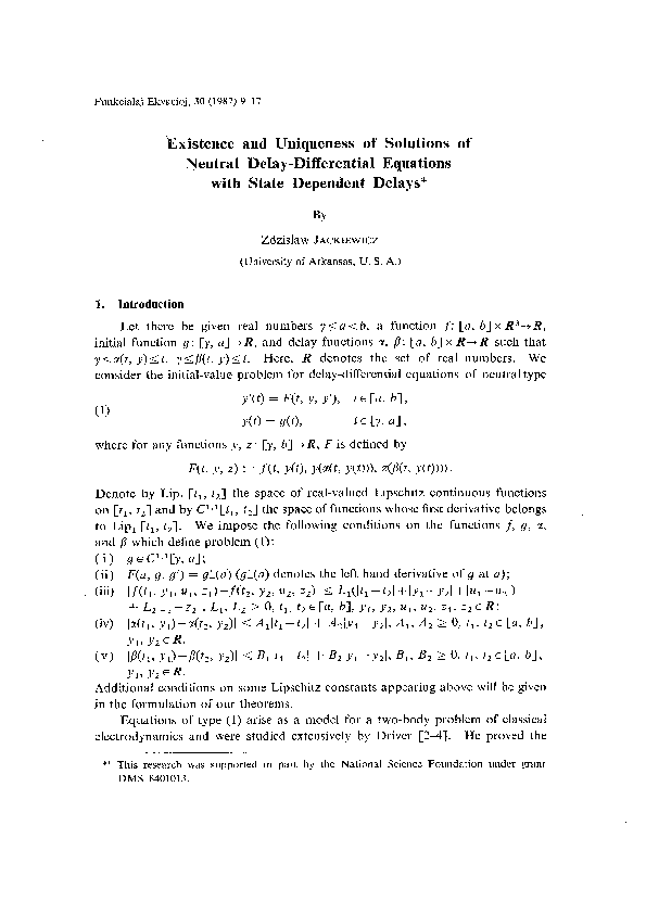 (PDF) Existence and Uniqueness of Solutions of Neutral Delay ...
