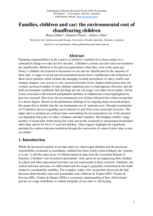 (PDF) Families, children and car the environmental cost of