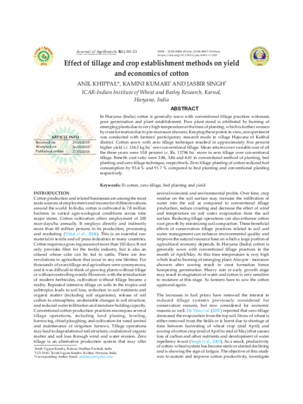 (PDF) Effect of tillage and crop establishment methods on yield and ...