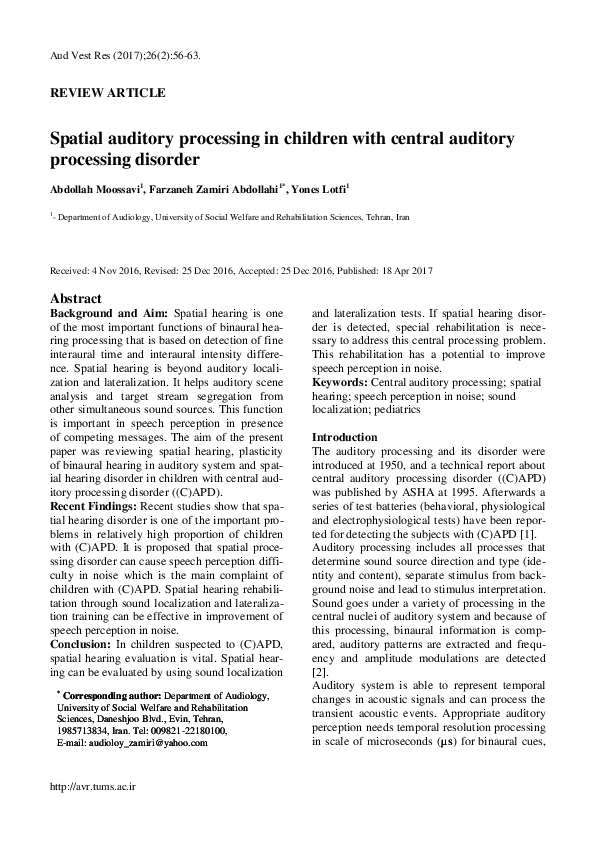 (PDF) Spatial auditory processing in children with central auditory ...