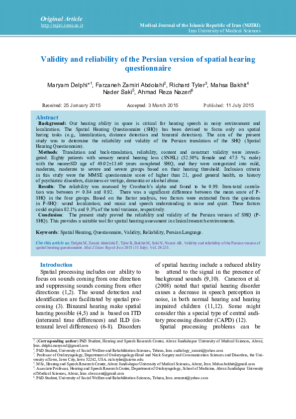 (PDF) Validity and reliability of the Persian version of spatial ...