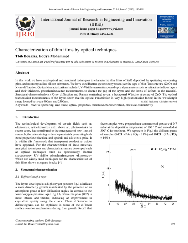 (PDF) Characterization of thin films by optical techniques