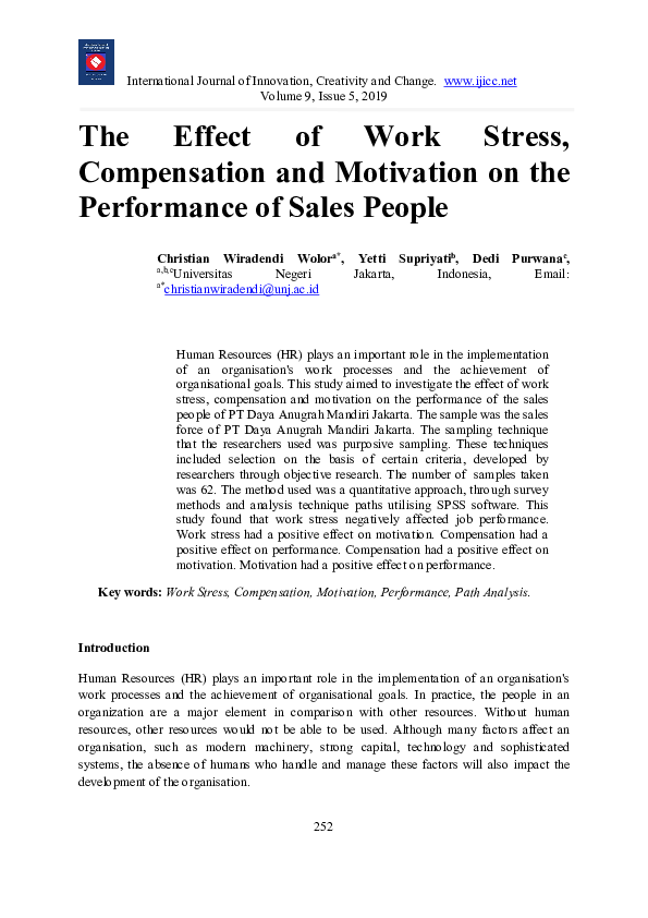 (PDF) The Effect of Work Stress, Compensation and Motivation on the ...