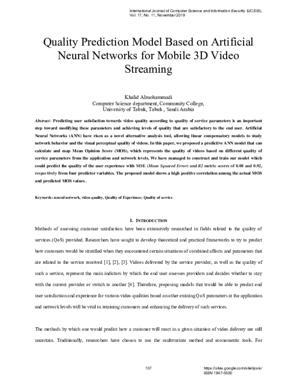 (PDF) Quality Prediction Model Based on Artificial Neural Networks for ...