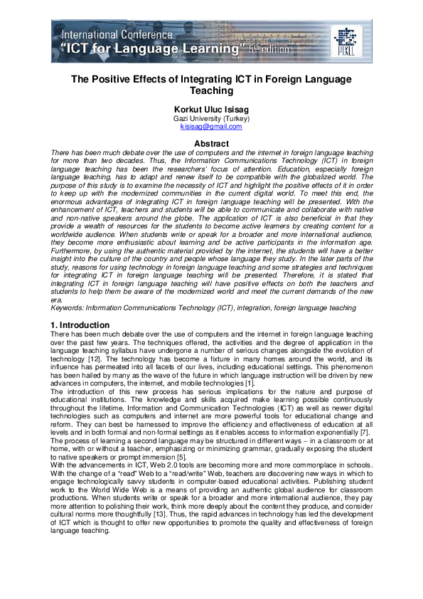 (PDF) The Positive Effects of Integrating ICT in Foreign Language Teaching