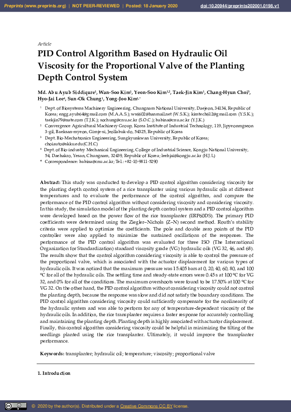 (PDF) PID Control Algorithm Based on Hydraulic Oil Viscosity for the ...