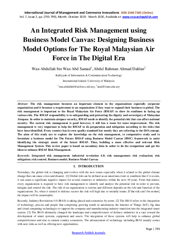 (PDF) An Integrated Risk Management using Business Model Canvas ...