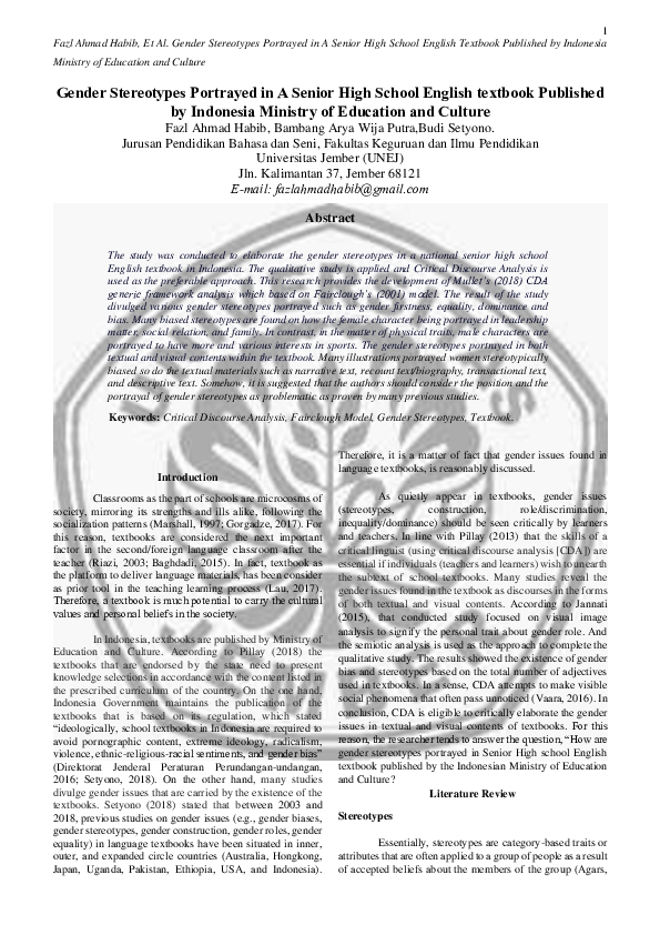 (PDF) Gender Stereotypes Portrayed in A Senior High School English ...