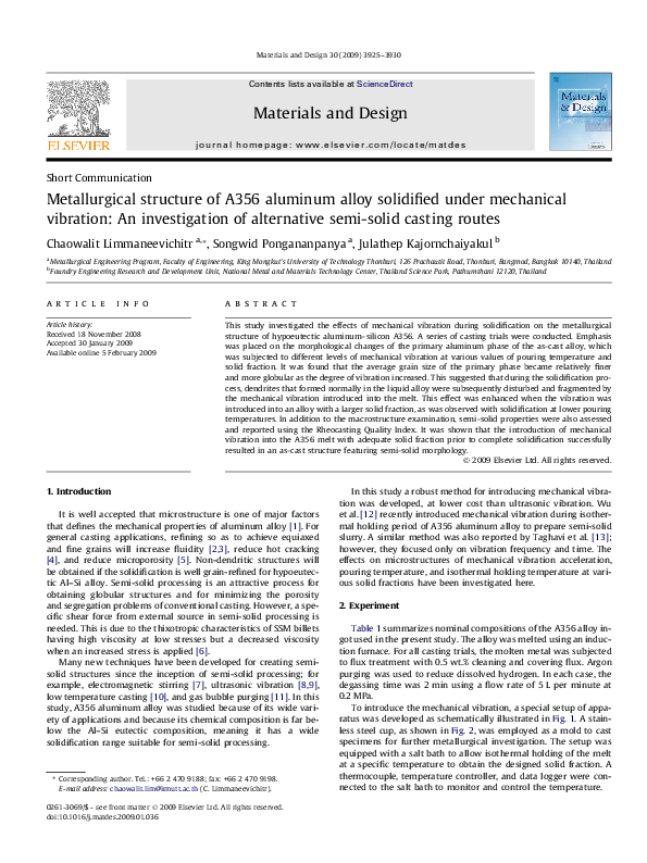 (PDF) Metallurgical structure of A356 aluminum alloy solidified under ...