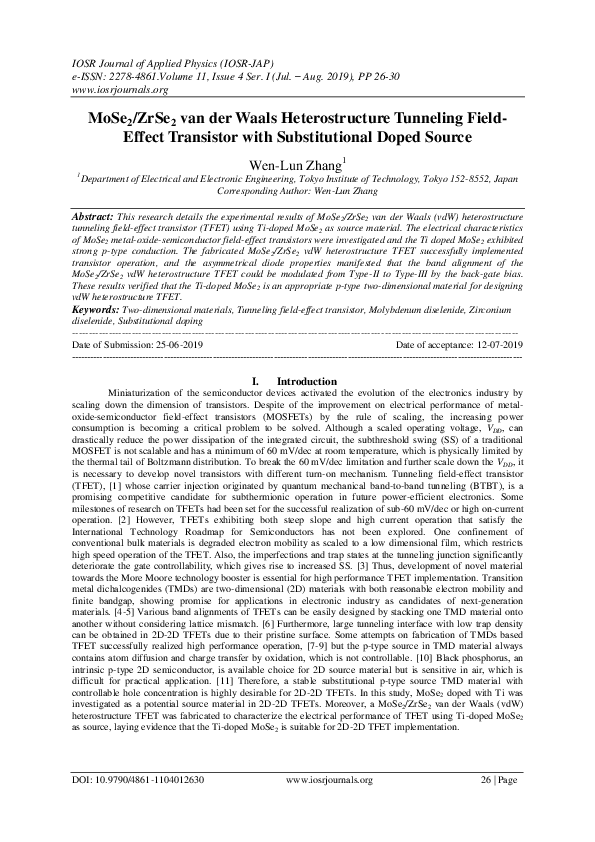 (PDF) MoSe 2 /ZrSe 2 van der Waals Heterostructure Tunneling Field ...
