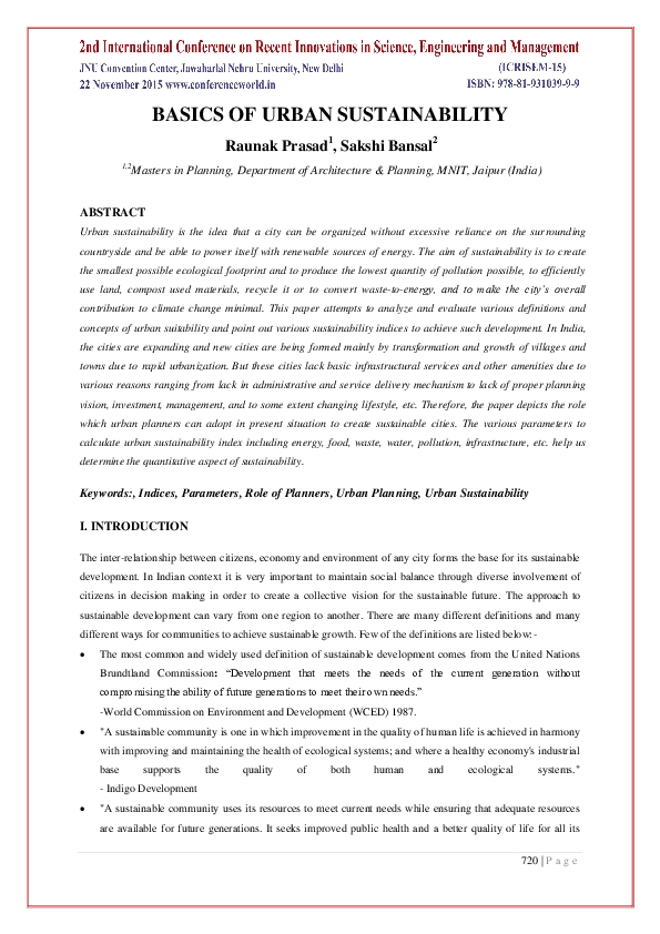 (PDF) BASICS OF URBAN SUSTAINABILITY