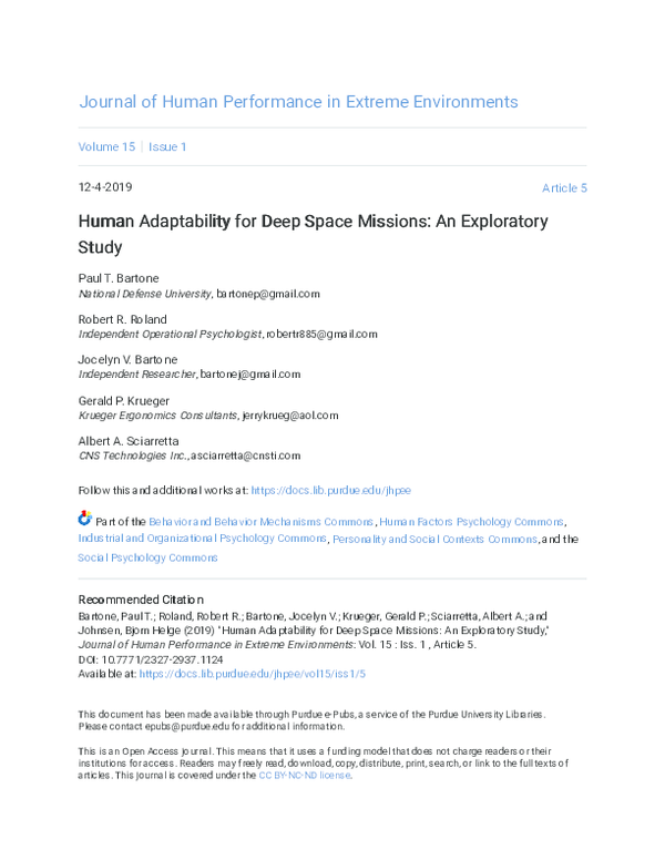(PDF) Human Adaptability for Deep Space Missions: An Exploratory Study