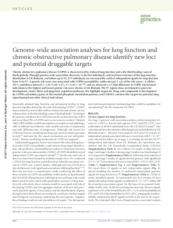 (PDF) Genome-wide association analyses for lung function and chronic ...