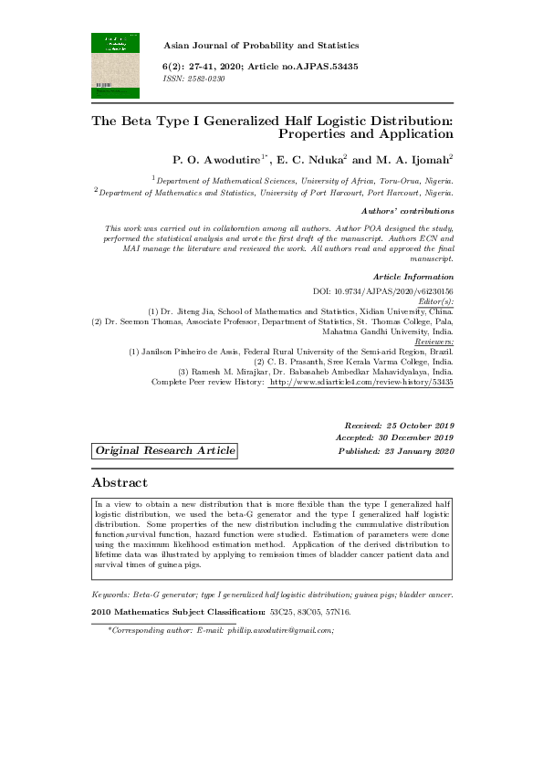 (PDF) The Beta Type I Generalized Half Logistic Distribution ...