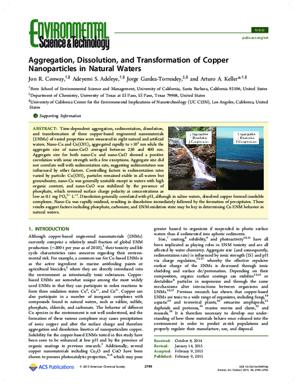(PDF) Aggregation, Dissolution, and Transformation of Copper ...