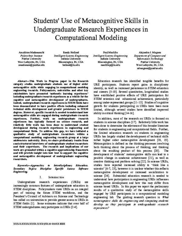 (PDF) Students' Use of Metacognitive Skills in Undergraduate Research ...