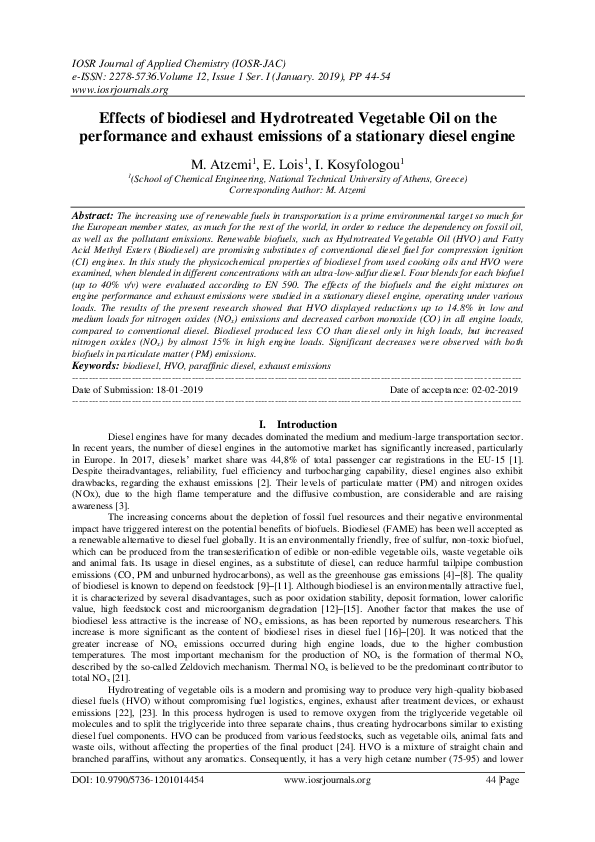 (PDF) Effects of biodiesel and Hydrotreated Vegetable Oil on the