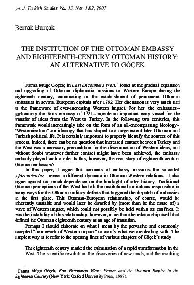 (PDF) The Institution of the Ottoman Embassy and Eighteenth Century ...