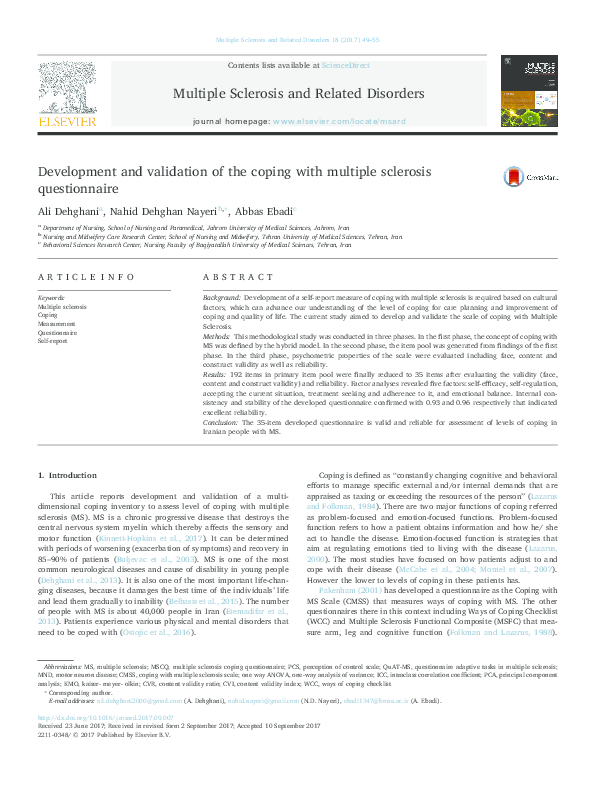(PDF) Development and validation of the coping with multiple sclerosis ...