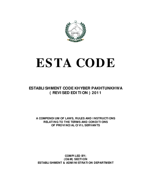 (PDF) ESTA CODE ESTABLISHMENT CODE KHYBER PAKHTUNKHWA ( REVISED EDITION ...