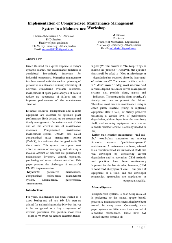 (DOC) Implementation of Computerized System in a Maintenance