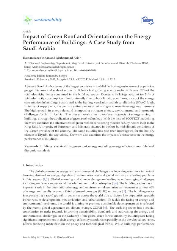 (PDF) Impact of Green Roof and Orientation on the Energy Performance of ...