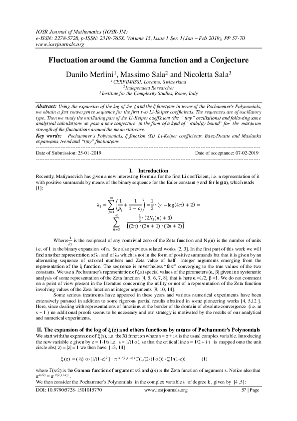(PDF) Fluctuation around the Gamma function and a Conjecture