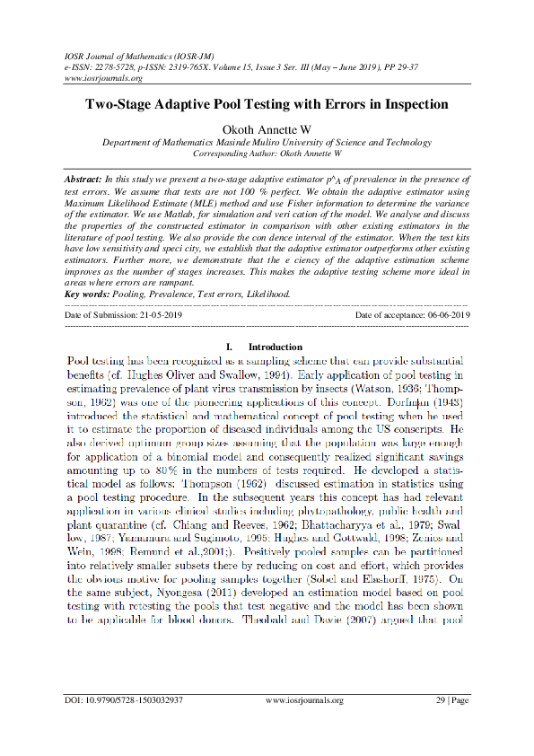 (PDF) Two-Stage Adaptive Pool Testing with Errors in Inspection
