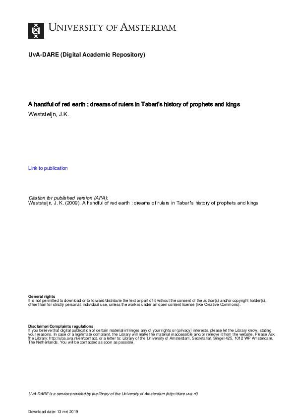 (PDF) A Handful of Red Earth Dreams of Rulers in Tabari's 'History of Prophets and Kings