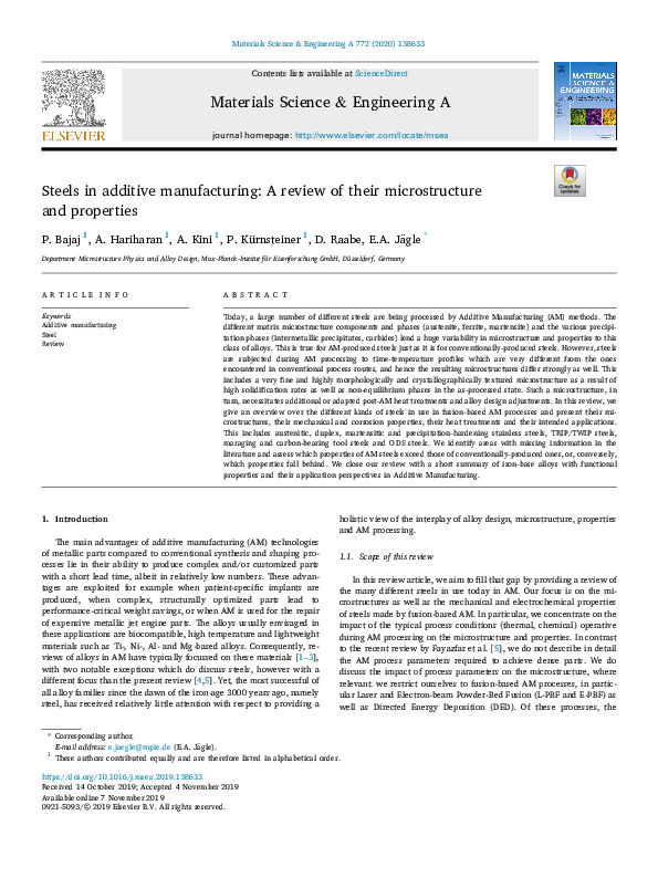 (PDF) Steels in additive manufacturing A review of their