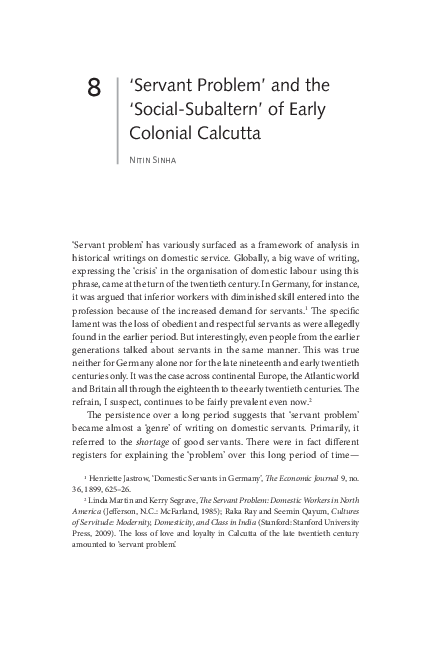 (PDF) 'Servant Problem' and the 'Social-Subaltern' of Early Colonial ...