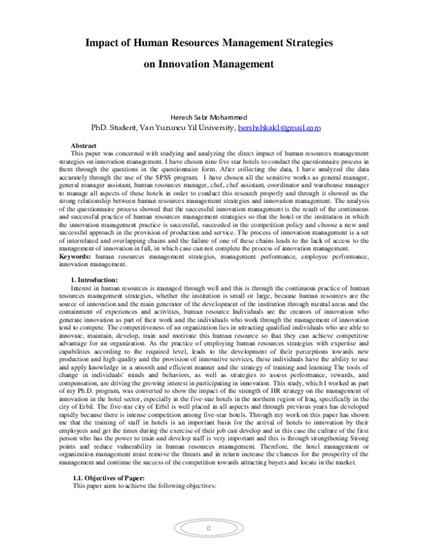 (DOC) Impact of Human Resources Management Strategies on Innovation ...