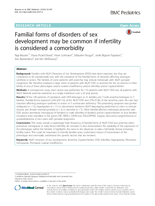 (PDF) Familial forms of disorders of sex development may be common if ...