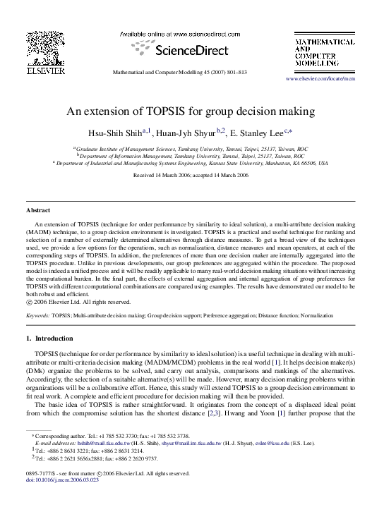 (PDF) An extension of TOPSIS for group decision making