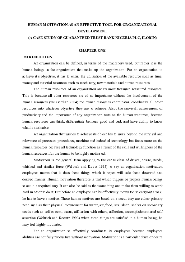 (DOC) HUMAN MOTIVATION AS AN EFFECTIVE TOOL FOR ORGANIZATIONAL