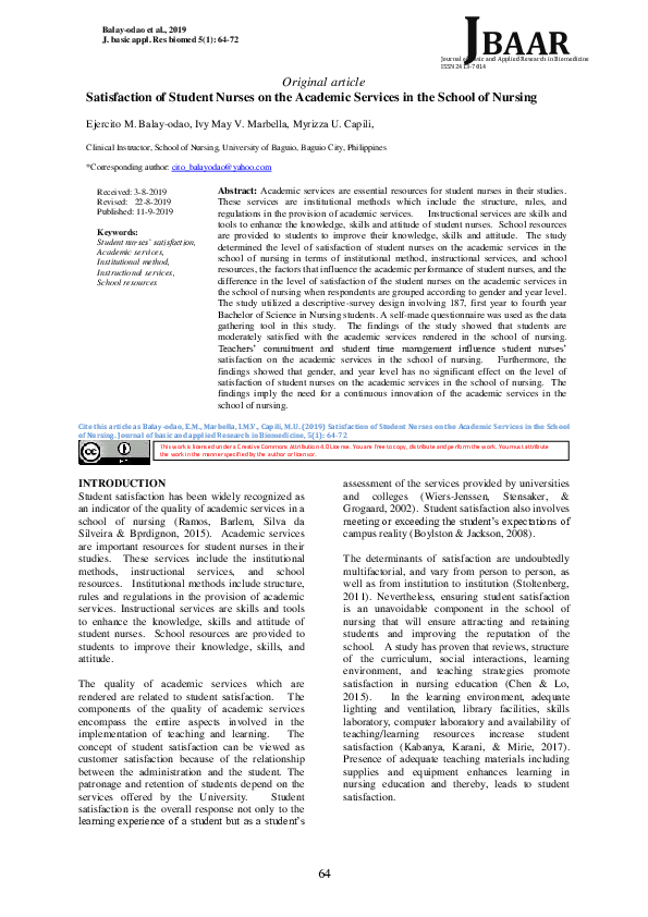 (PDF) Satisfaction of Student Nurses on the Academic Services in the ...