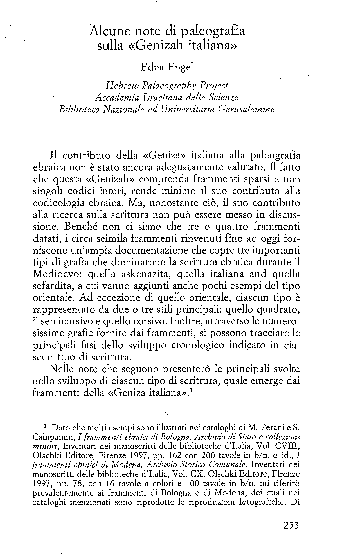  PDF Alcune Note Di Paleografia Sulla Genizah Italiana Edna Engel 