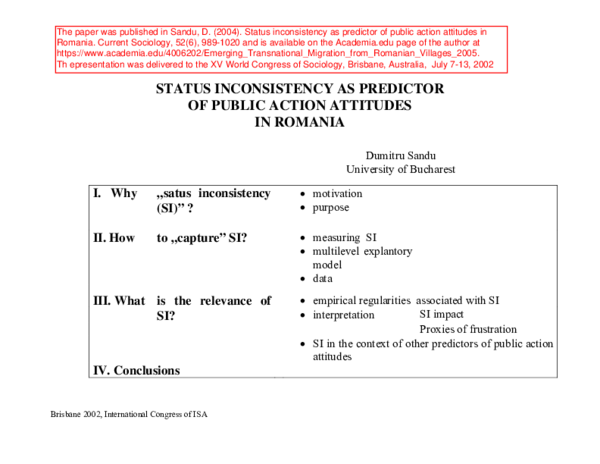 (PDF) STATUS INCONSISTENCY AS PREDICTOR OF PUBLIC ACTION ATTITUDES IN ...