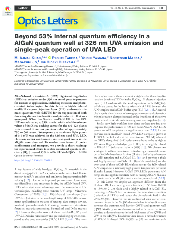 (PDF) Beyond 53% internal quantum efficiency in a AlGaN quantum well at ...