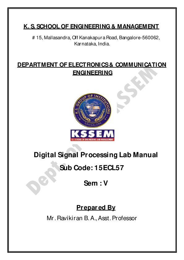 (PDF) Digital Signal Processing Lab Manual Sub Code 15ECL57 Sem V